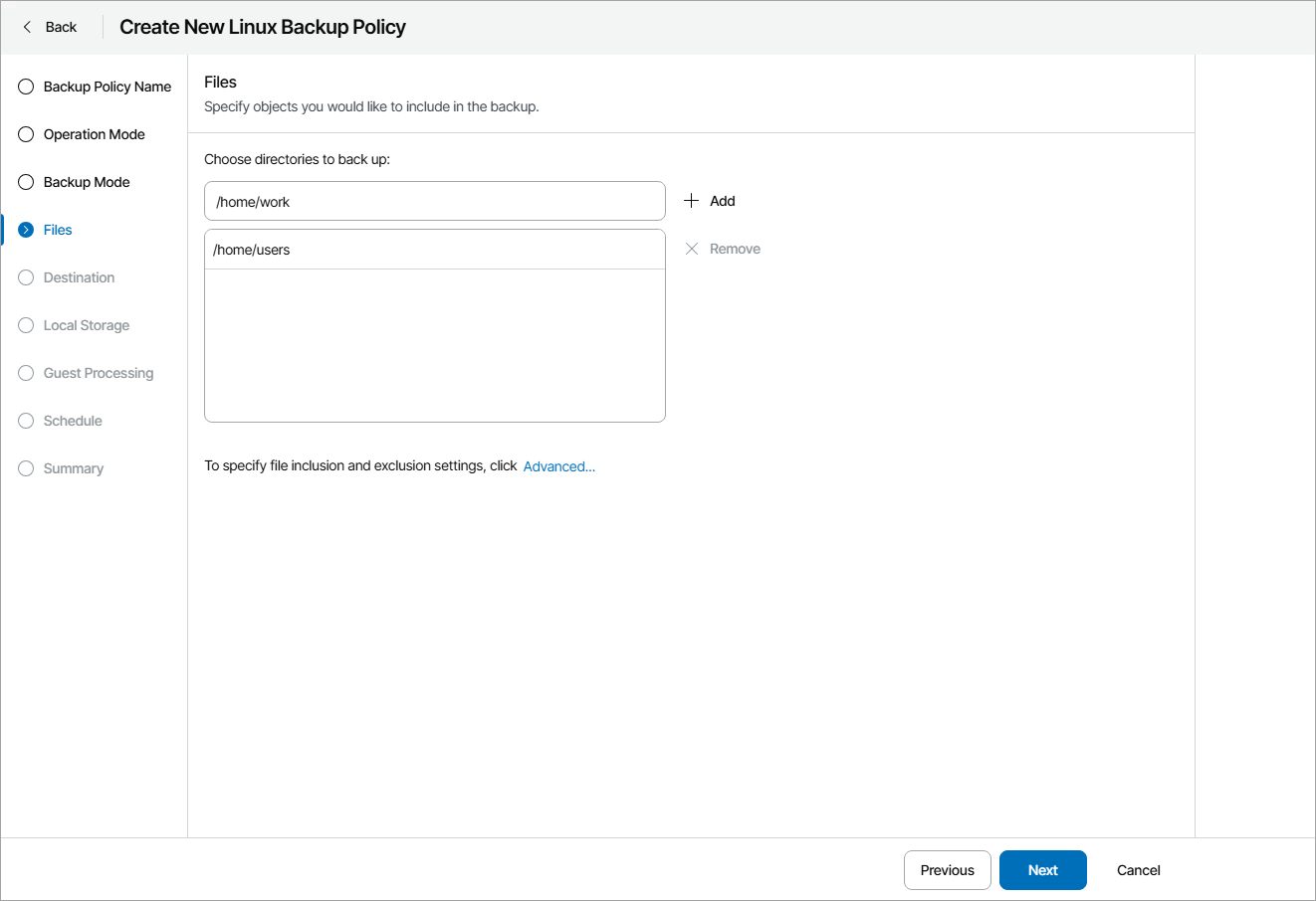 Choose Directories to Back Up
