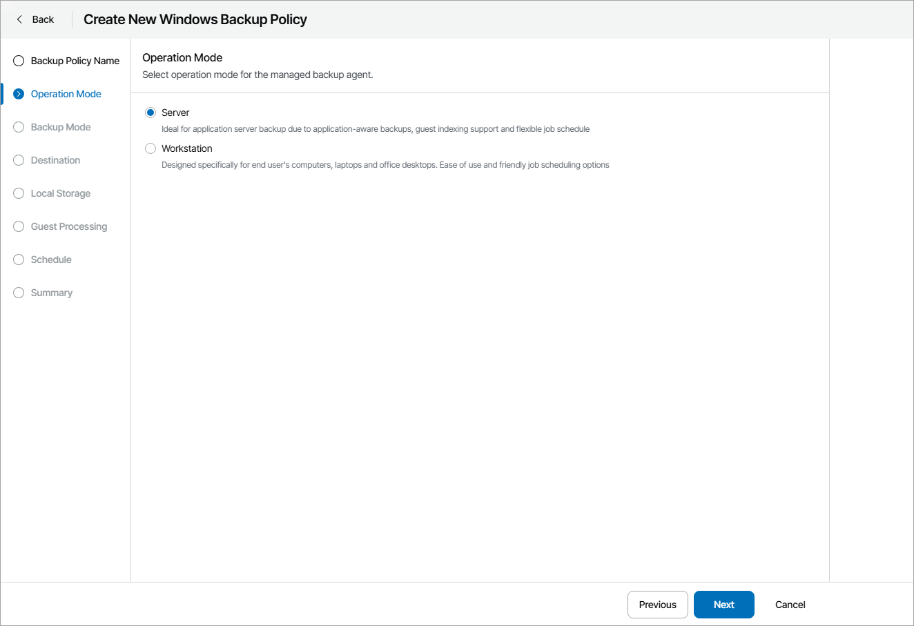 Choose Backup Agent Operation Mode