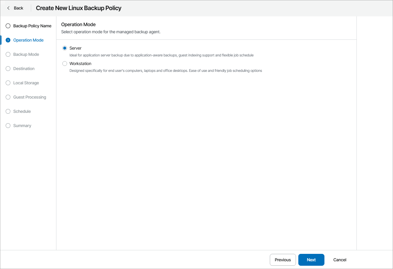 Choose Backup Agent Operation Mode