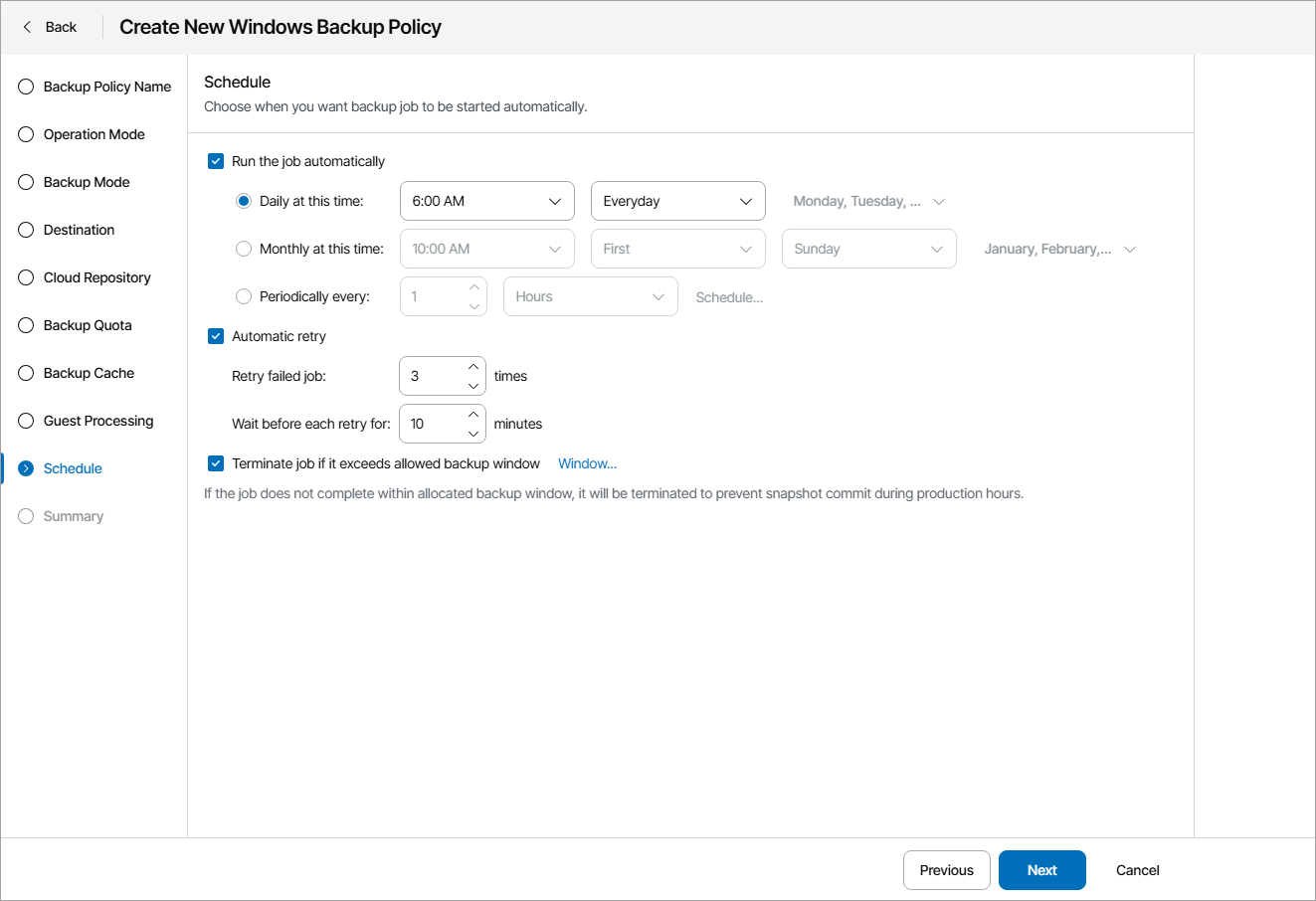 Specify Backup Schedule