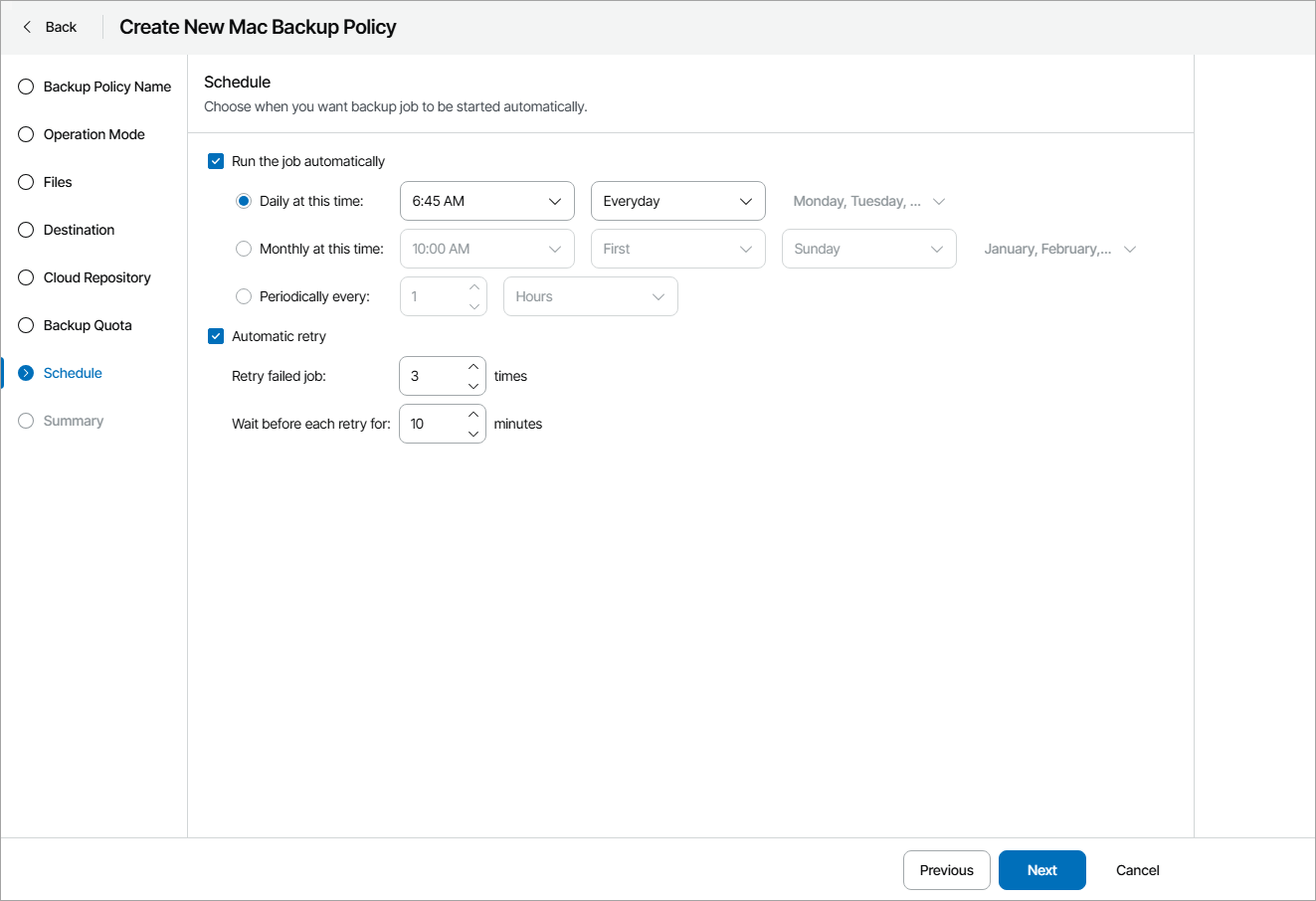 Configure Backup Schedule