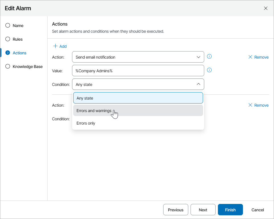 Customize Alarm Response Actions
