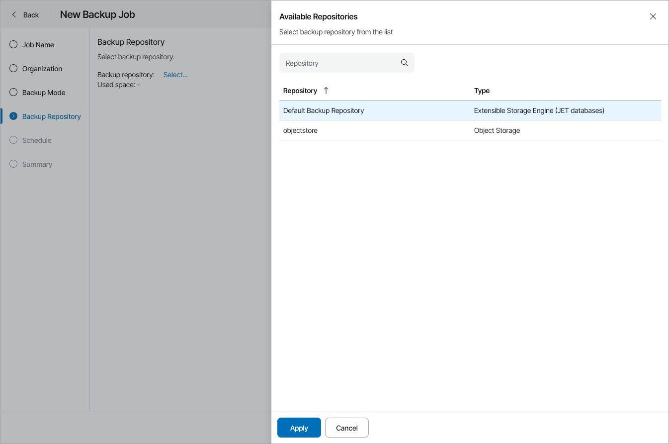 Choose Backup Repository