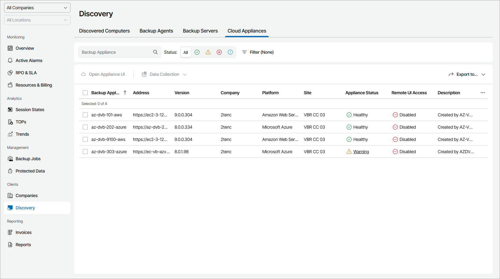 View Cloud Backup Appliance Details