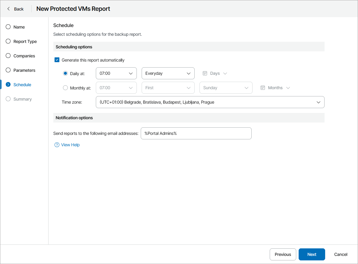 Specify Report Schedule