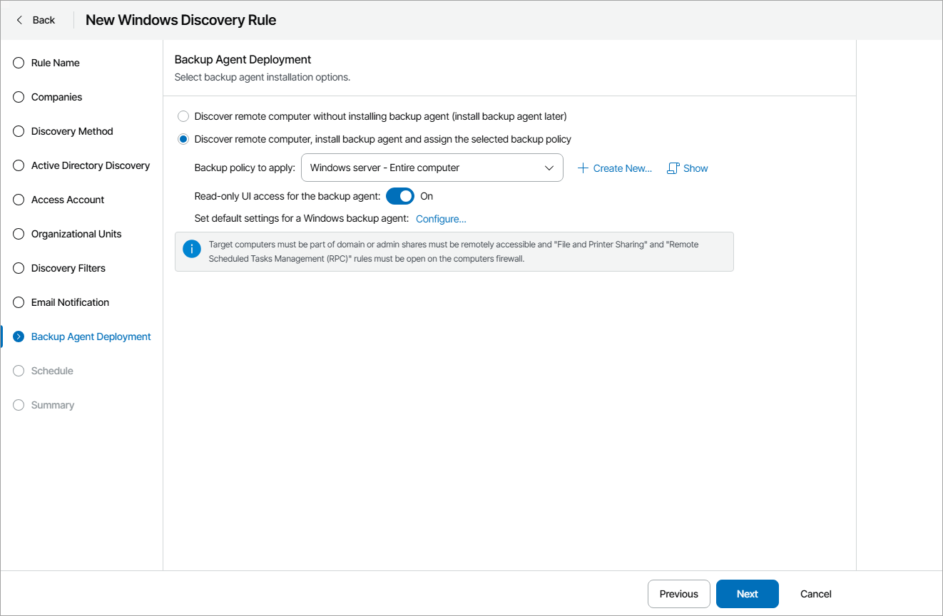 Configure Backup Agent Deployment