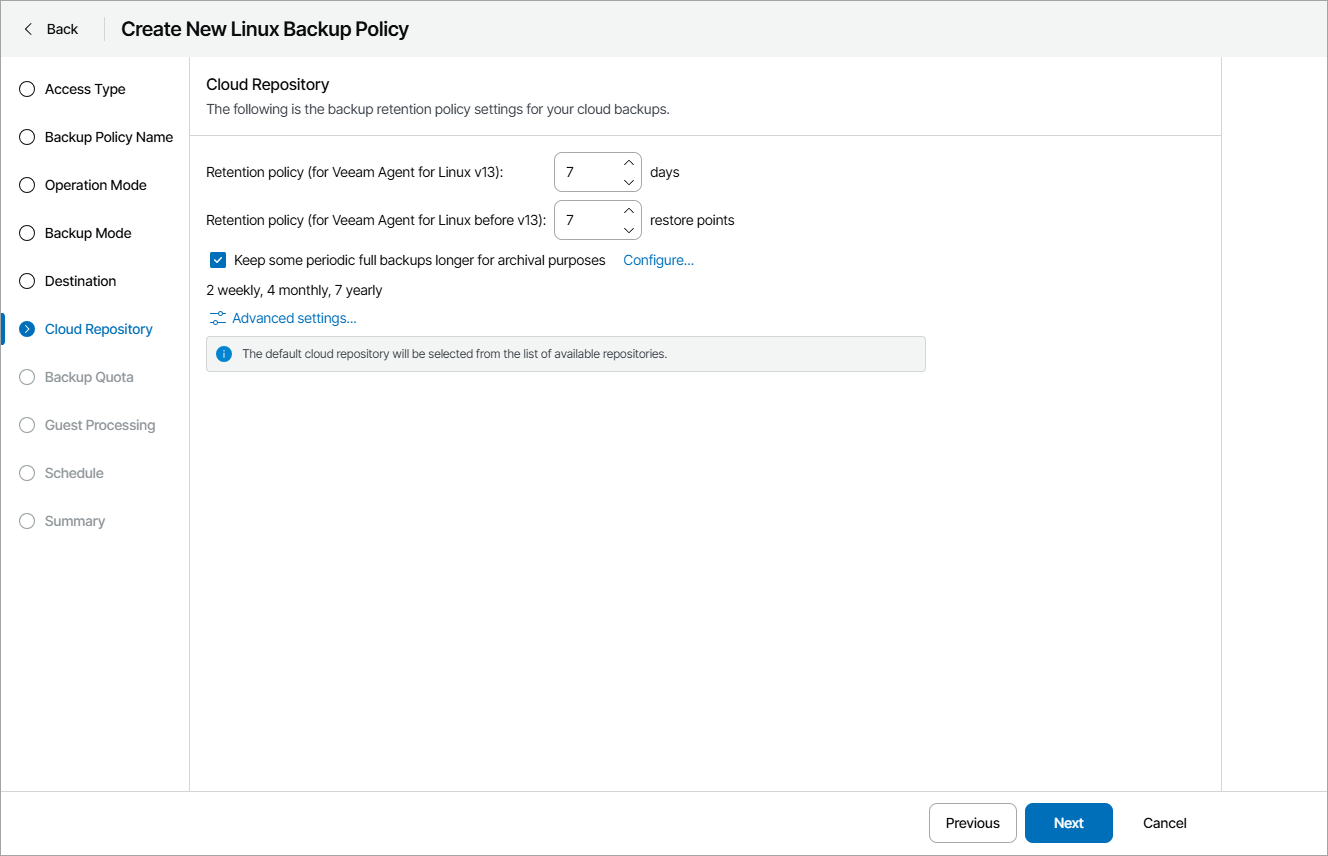 Specify Cloud Repository Settings