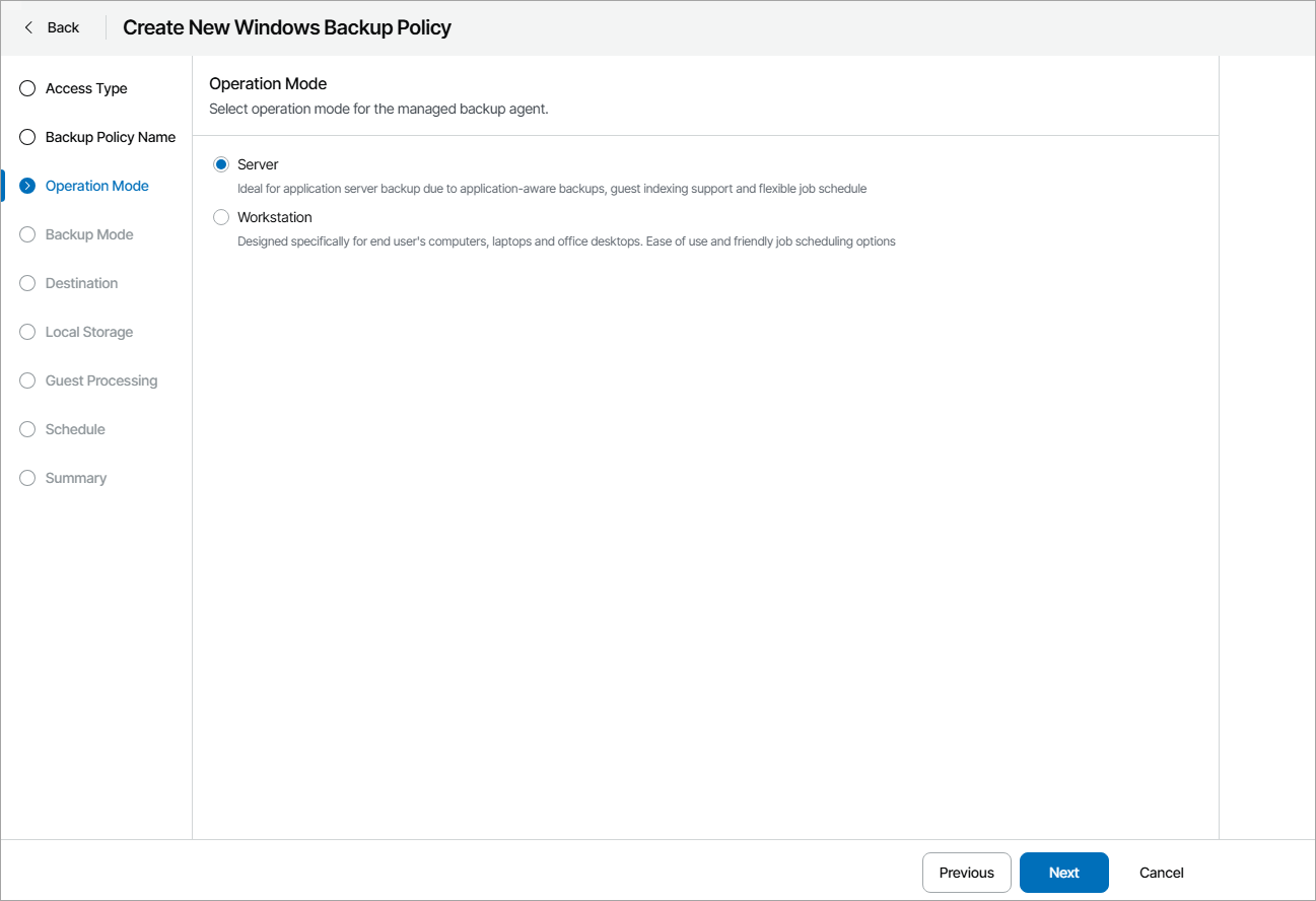 Choose Backup Agent Operation Mode