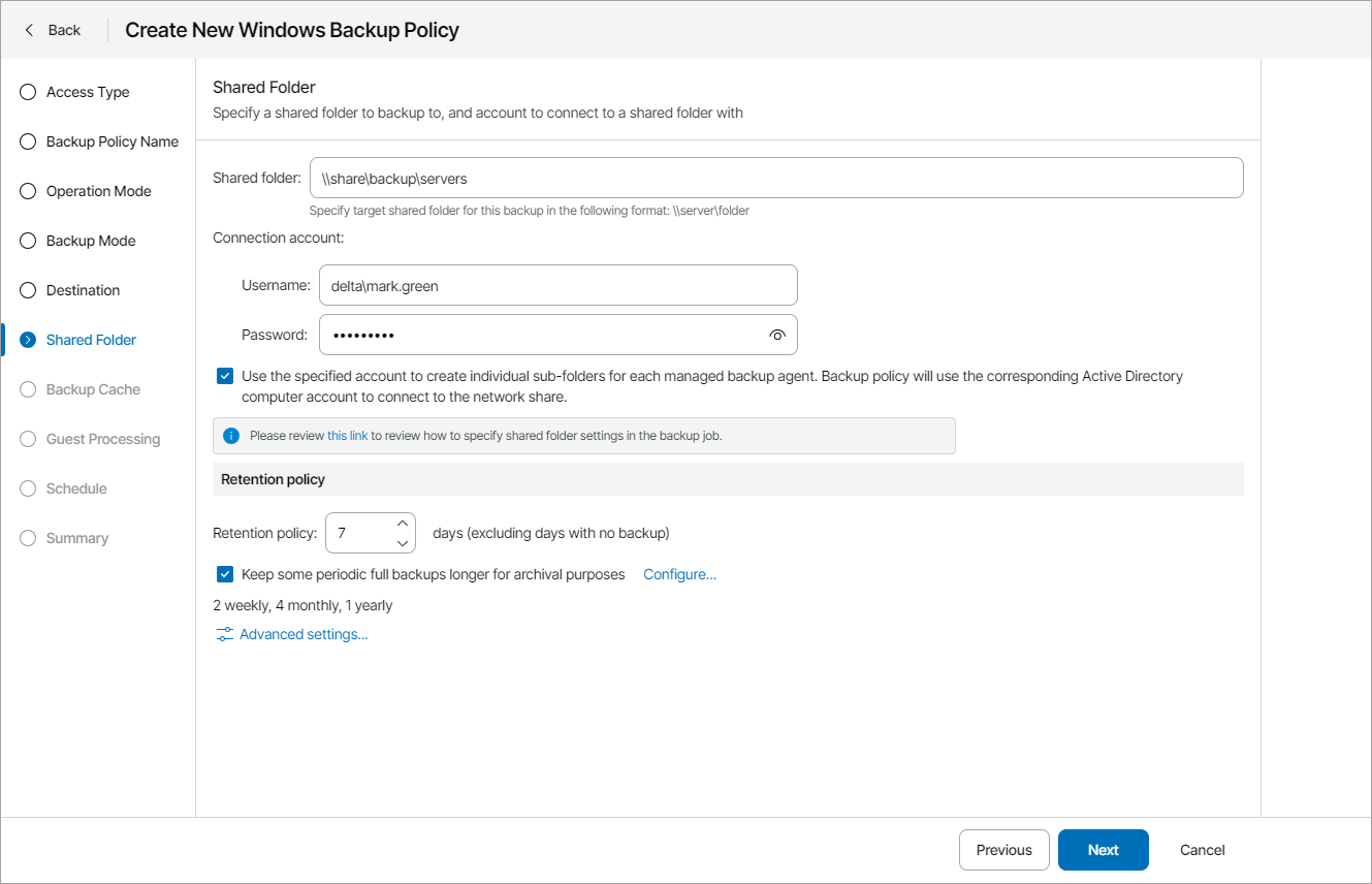 Specify Shared Folder Settings