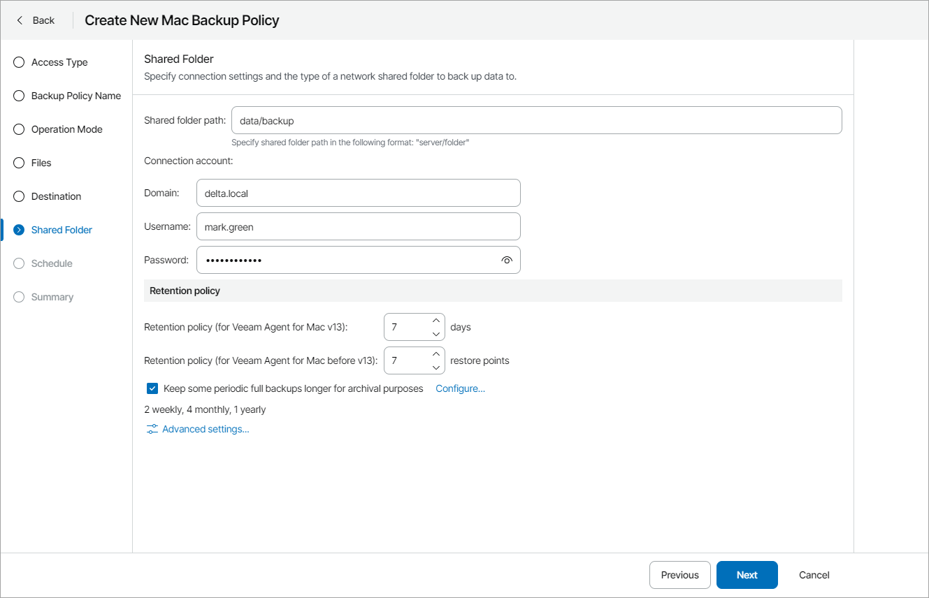 Specify Shared Folder Settings