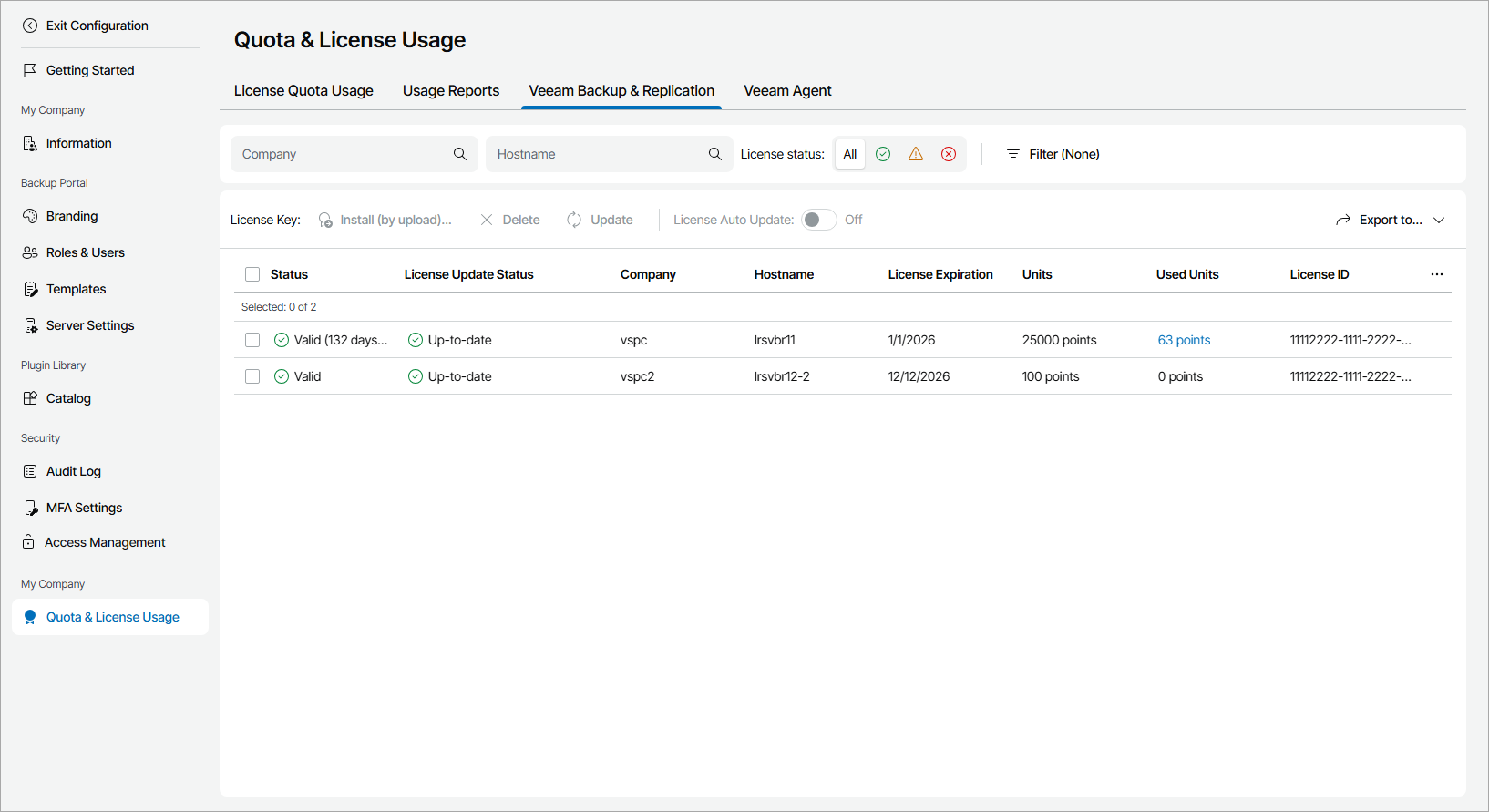 View Backup Server License Usage Information