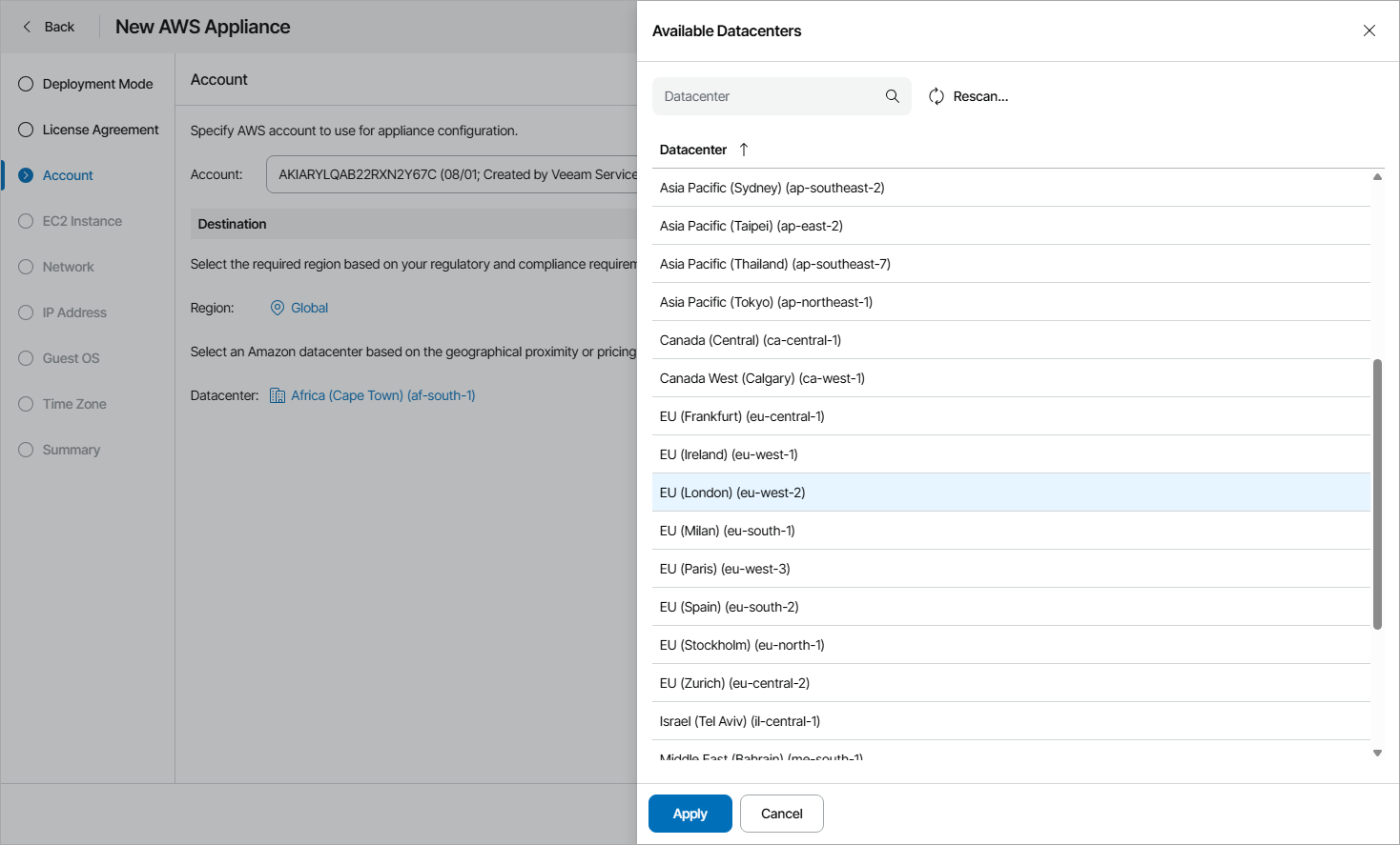 Specify AWS Account