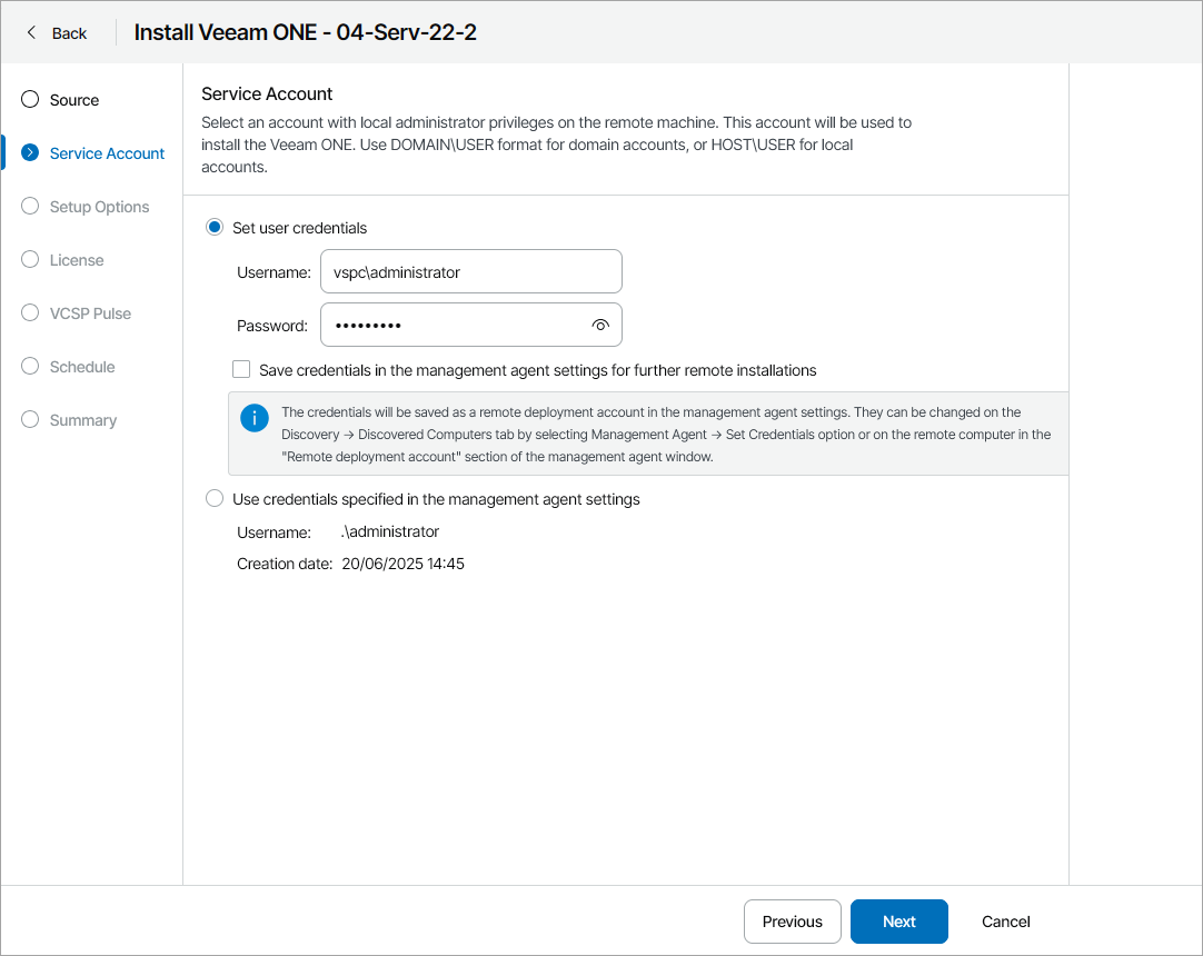 Specify Service Account