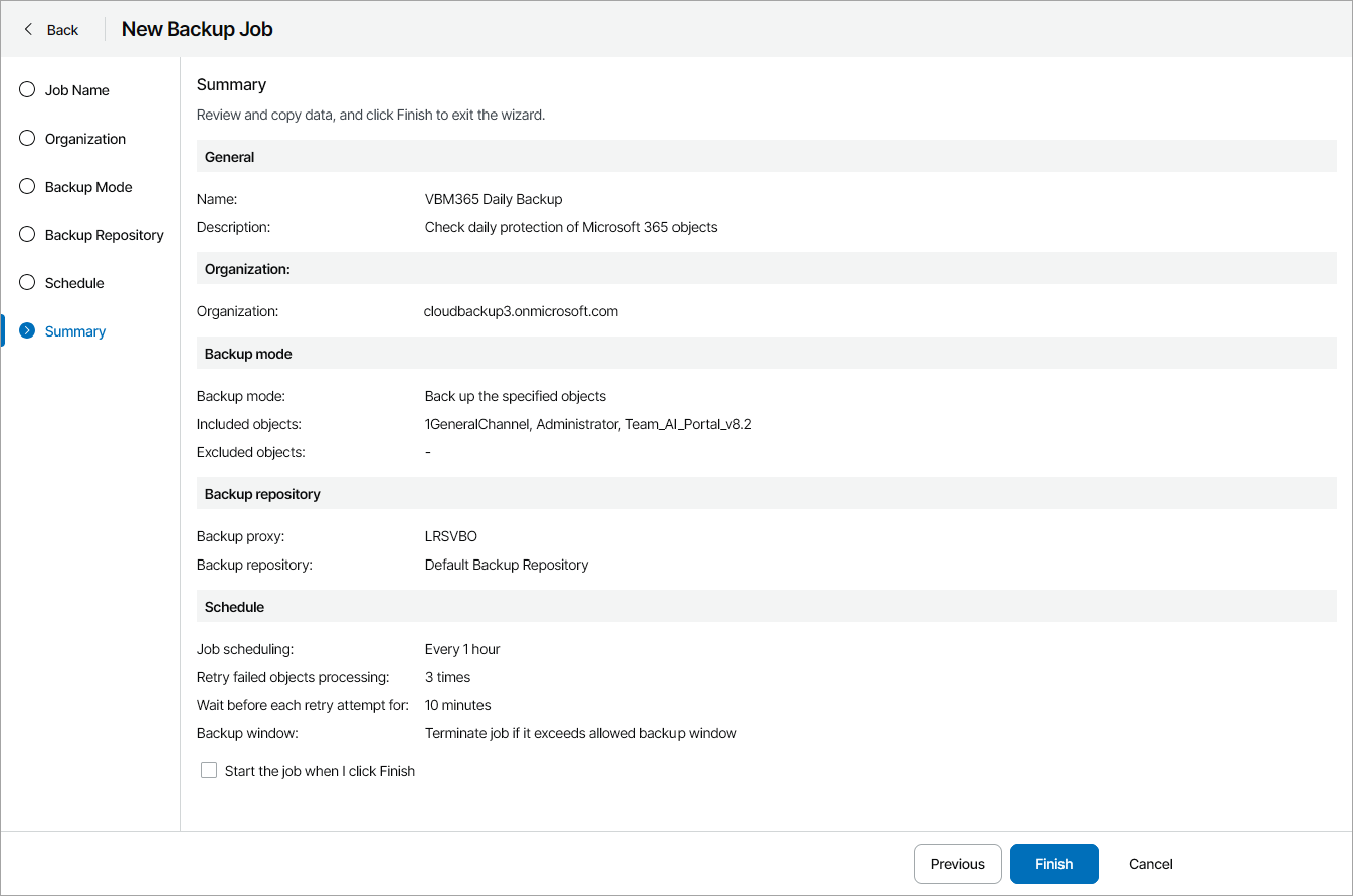 Review Backup Job Settings