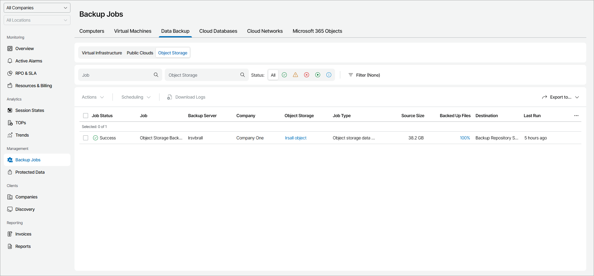 View Object Storage Job Details