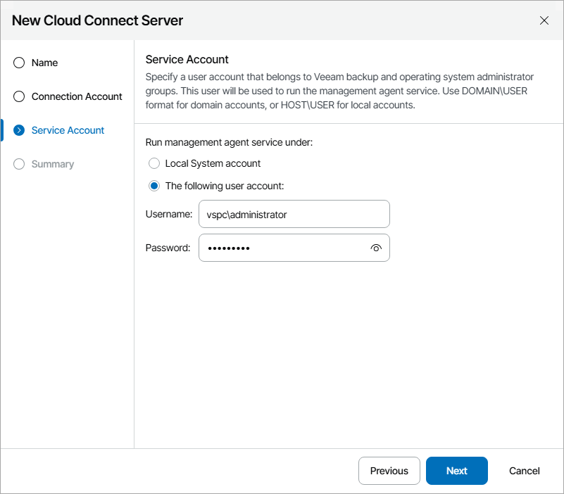 Specify Service Account Credentials