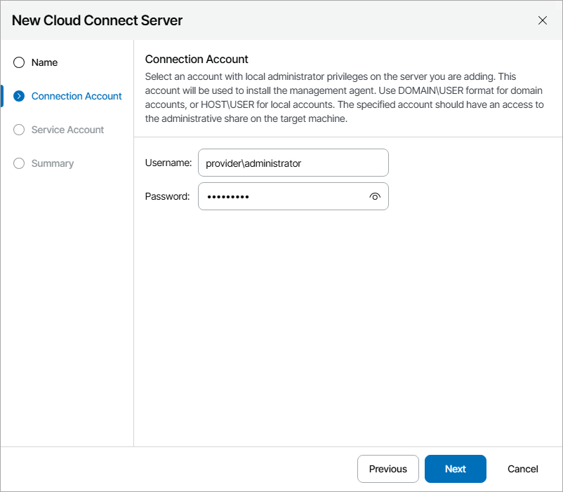 Specify Connection Account Credentials