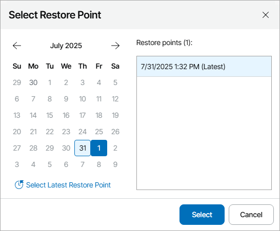 Step 2. Select Restore Point and Files to Restore