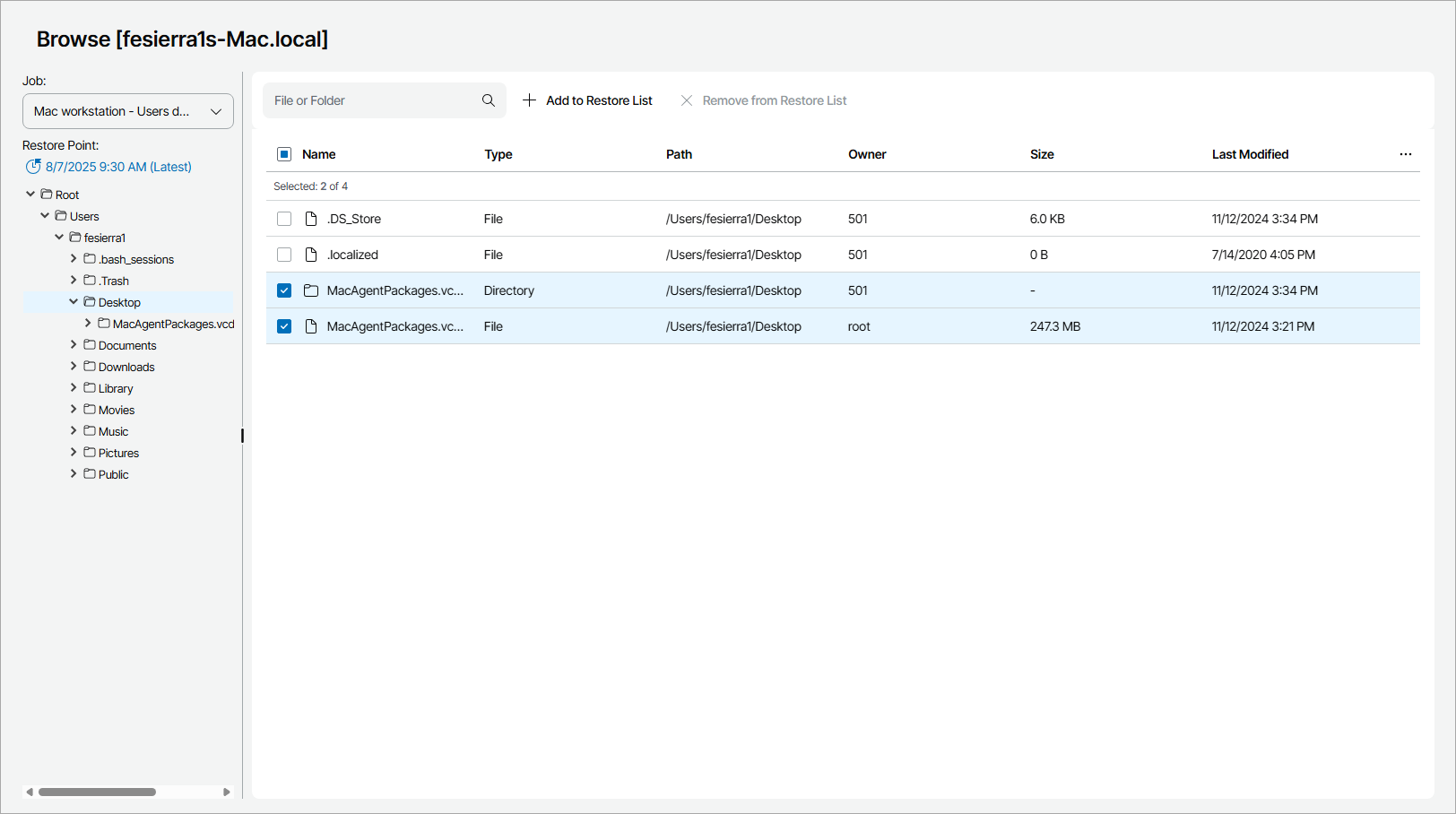 Select Files to Restore