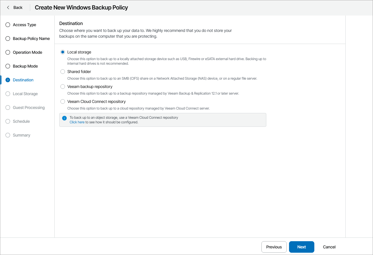 Choose Backup Destination