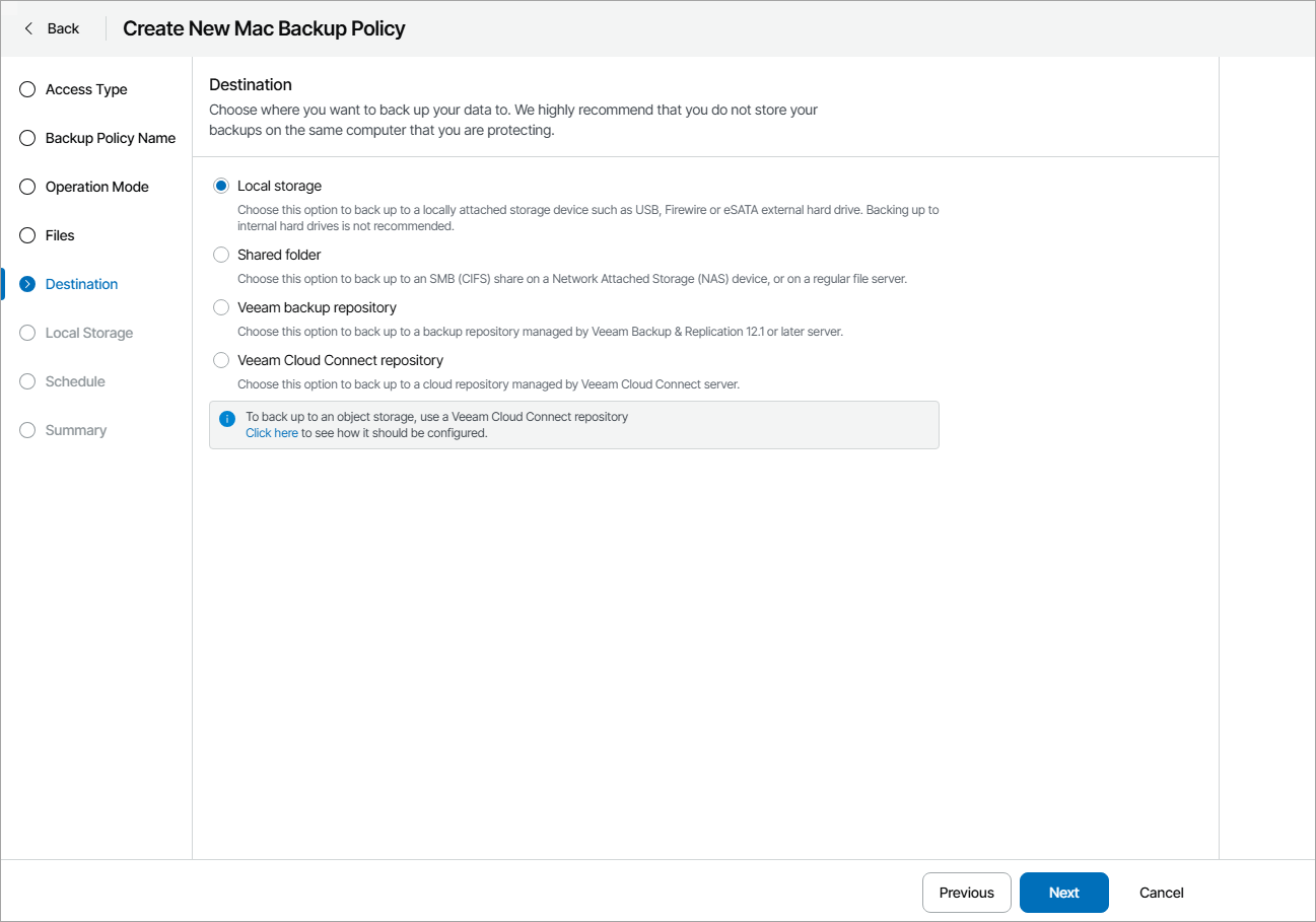 Choose Backup Destination