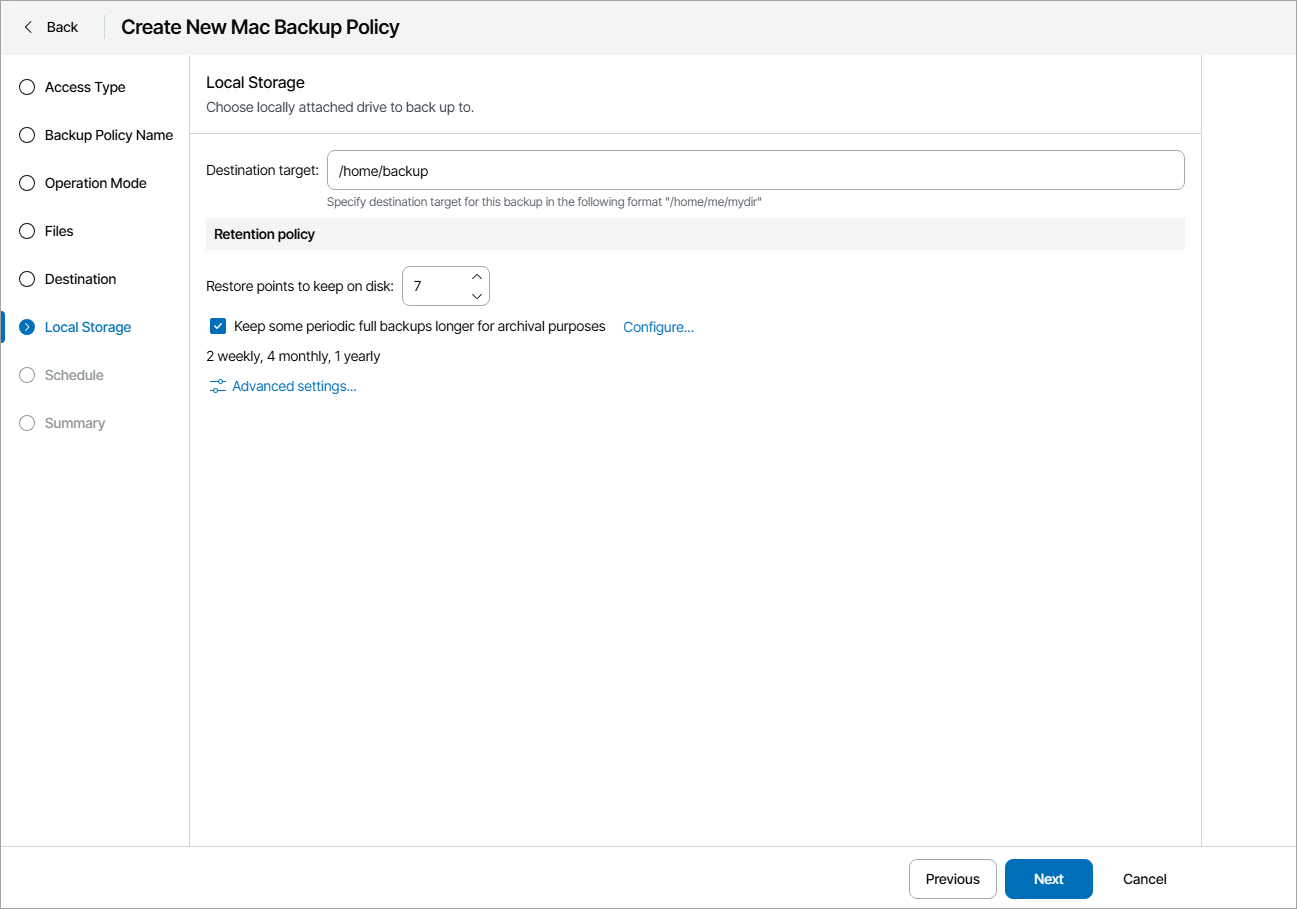 Specify Local Storage Settings