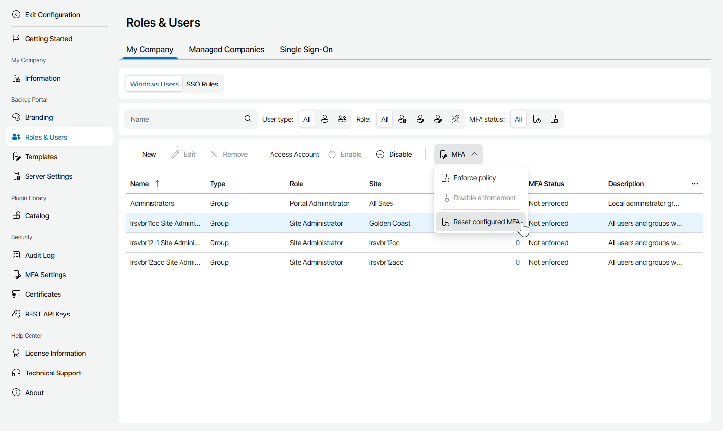 Reset Configured MFA