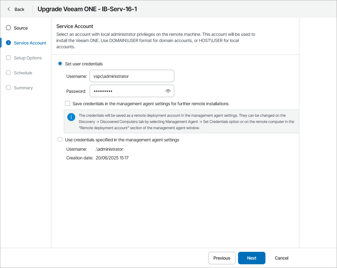 Specify Service Account