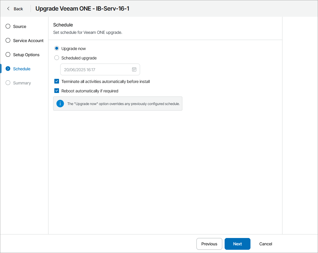 Specify Upgrade Schedule