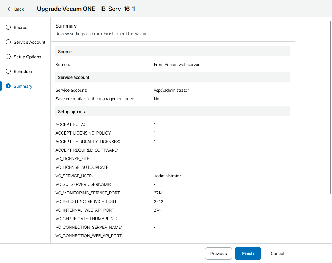 Review Upgrade Settings