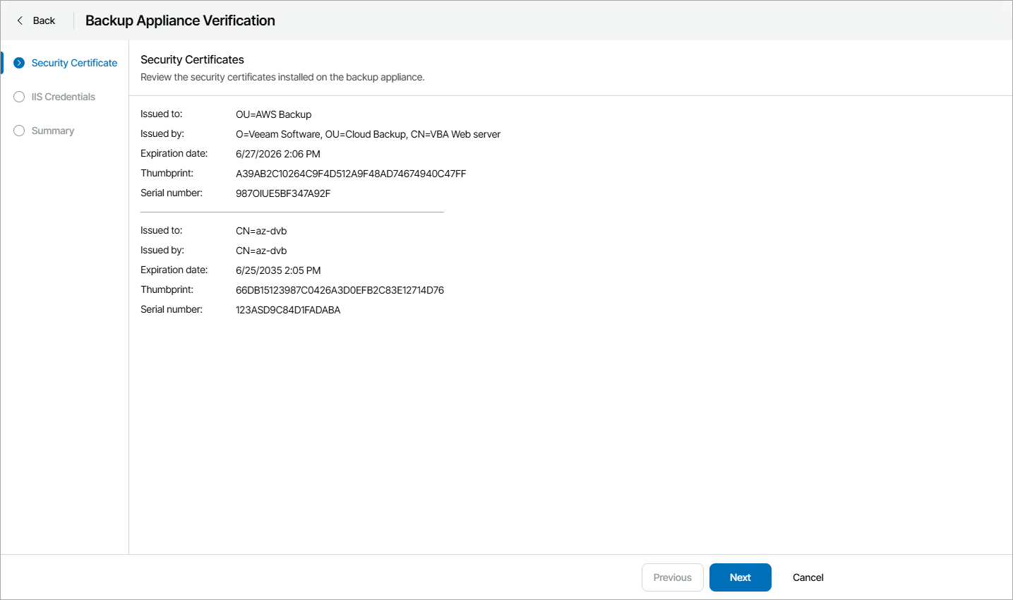 Review Appliance Certificate