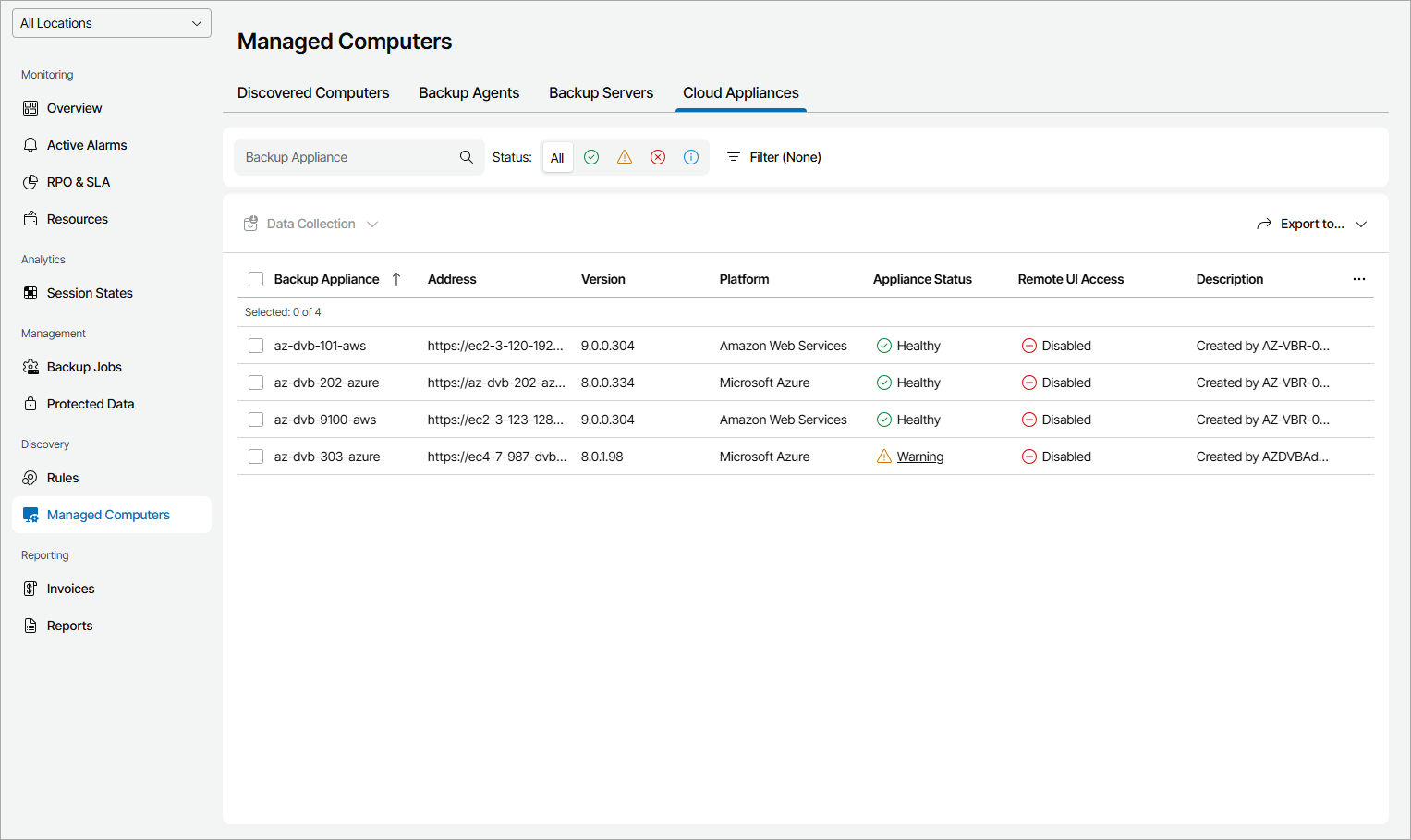 View Cloud Backup Appliance Details
