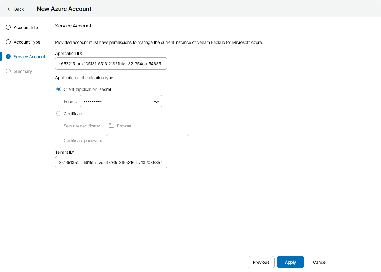 Specify Existing Account