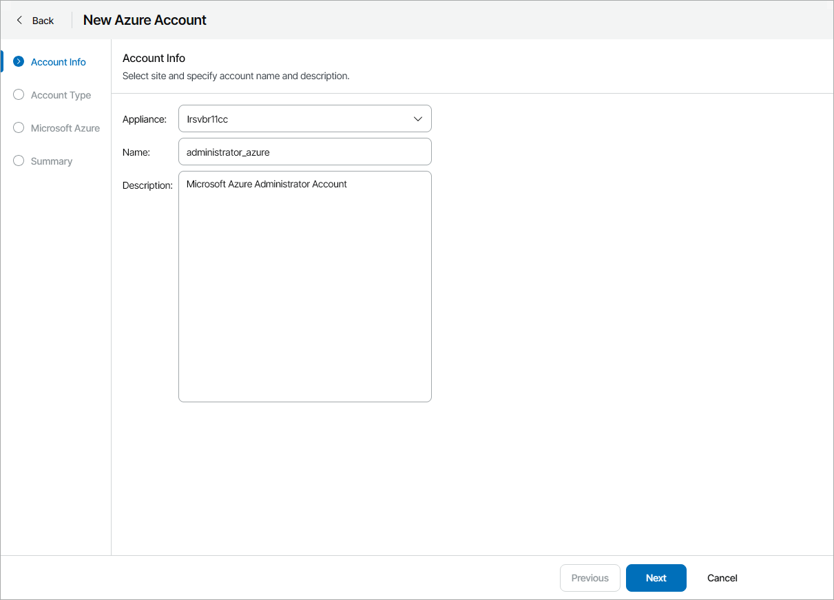 Specify Account Name and Description