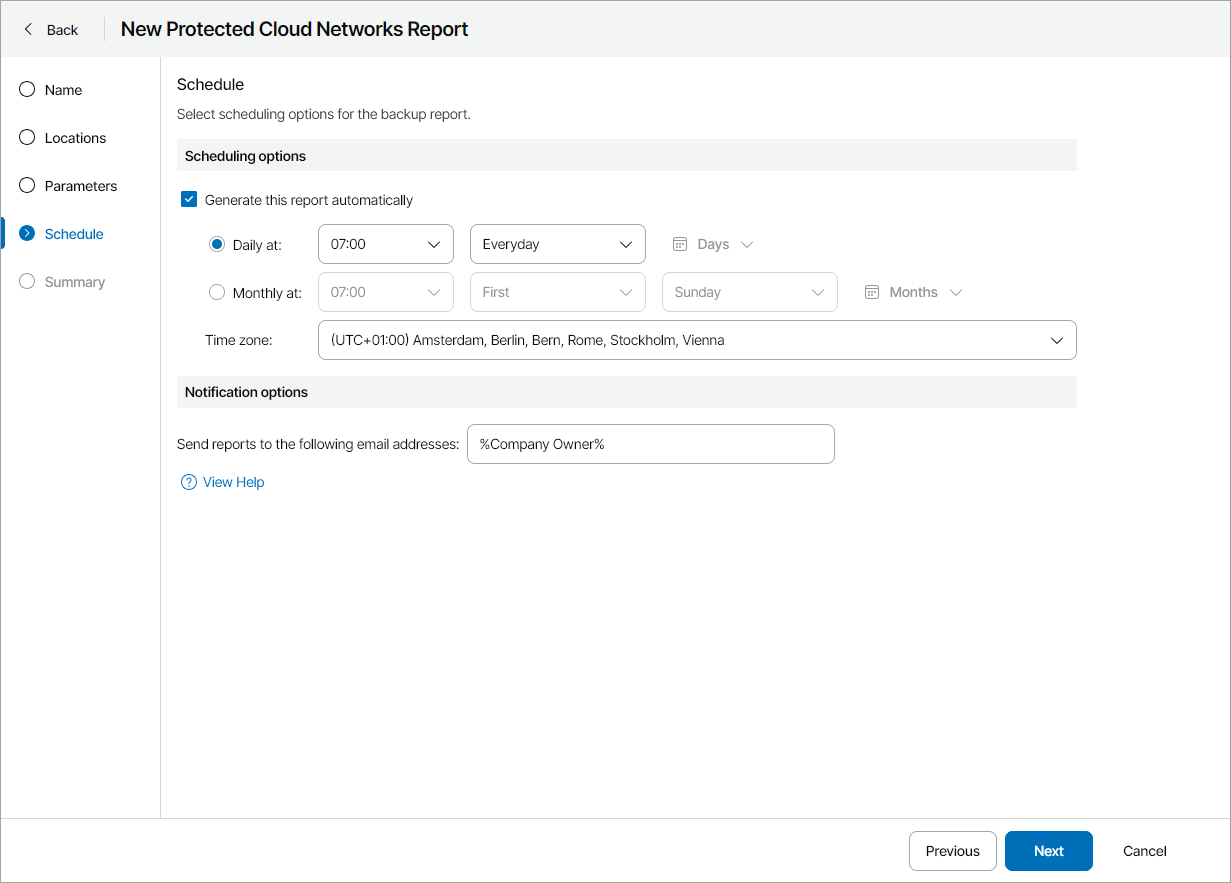 Specify Report Schedule