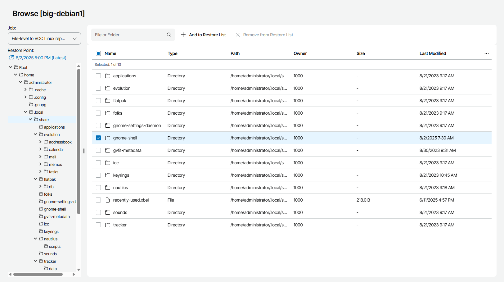 Select Files to Restore