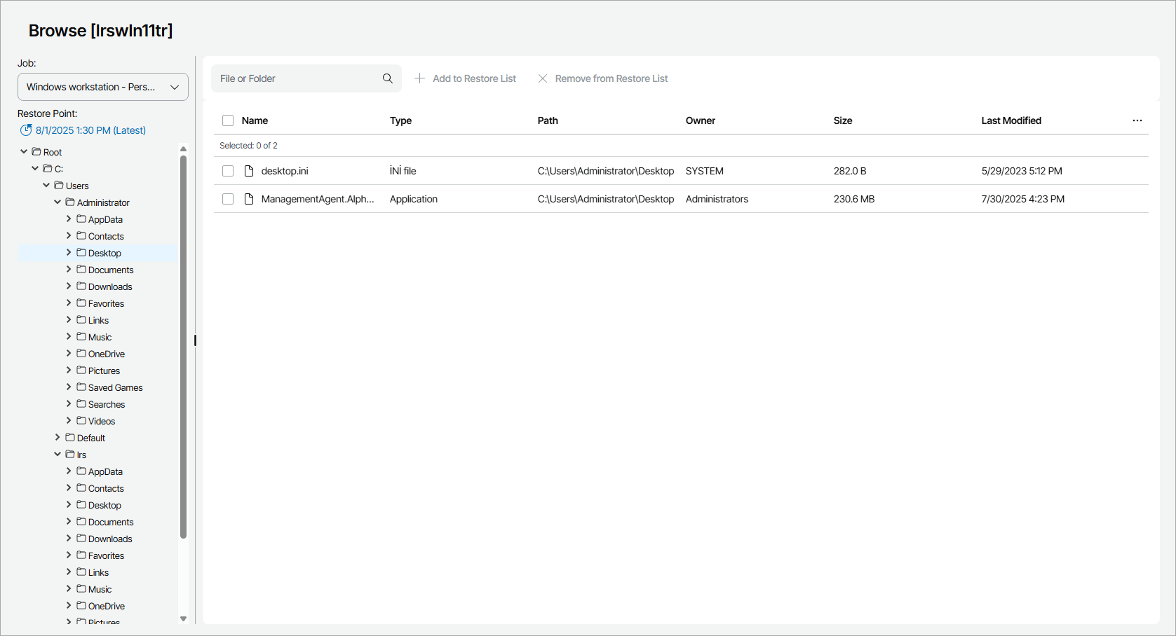 Select Files to Restore