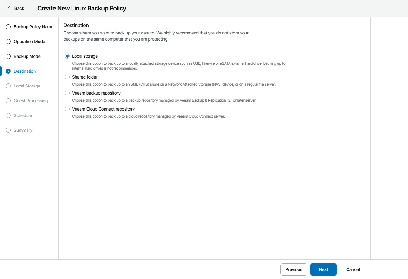 Choose Backup Destination