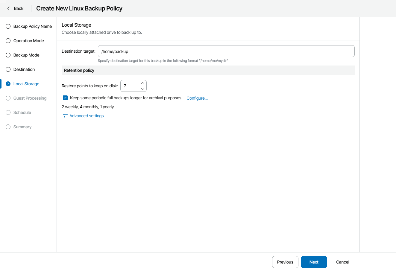 Specify Local Storage Settings