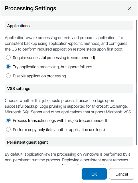 Application-Aware Processing Settings