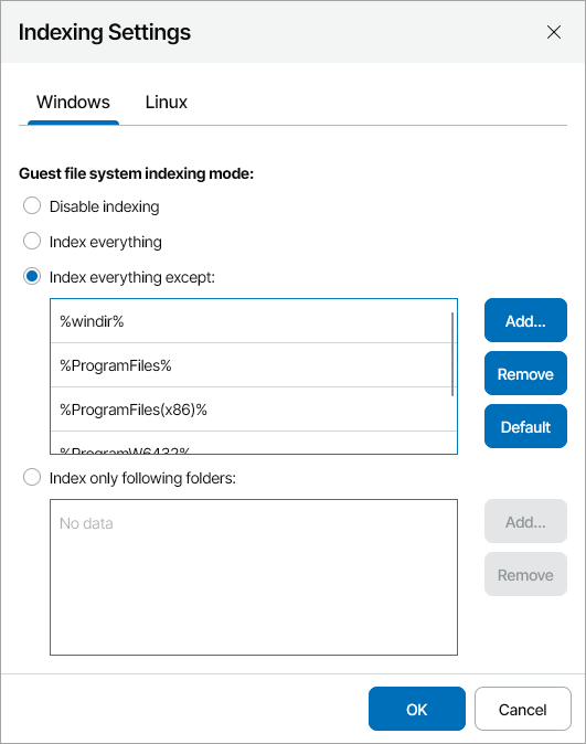 File Indexing Settings