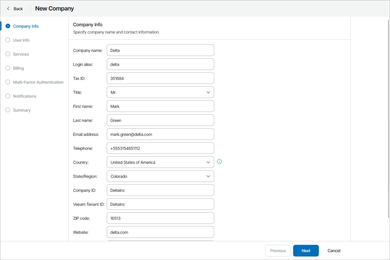 Specify Company Info