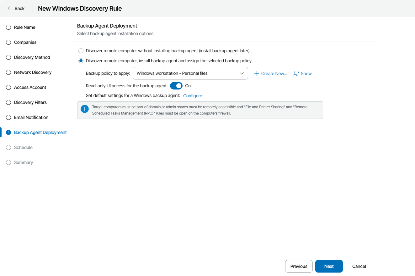 Configure Backup Agent Deployment