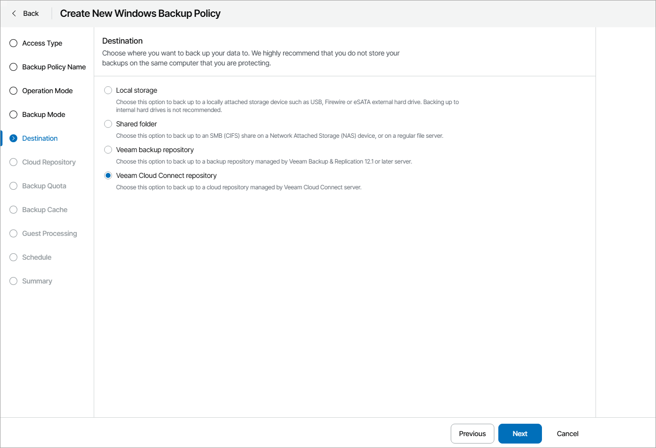Choose Backup Destination