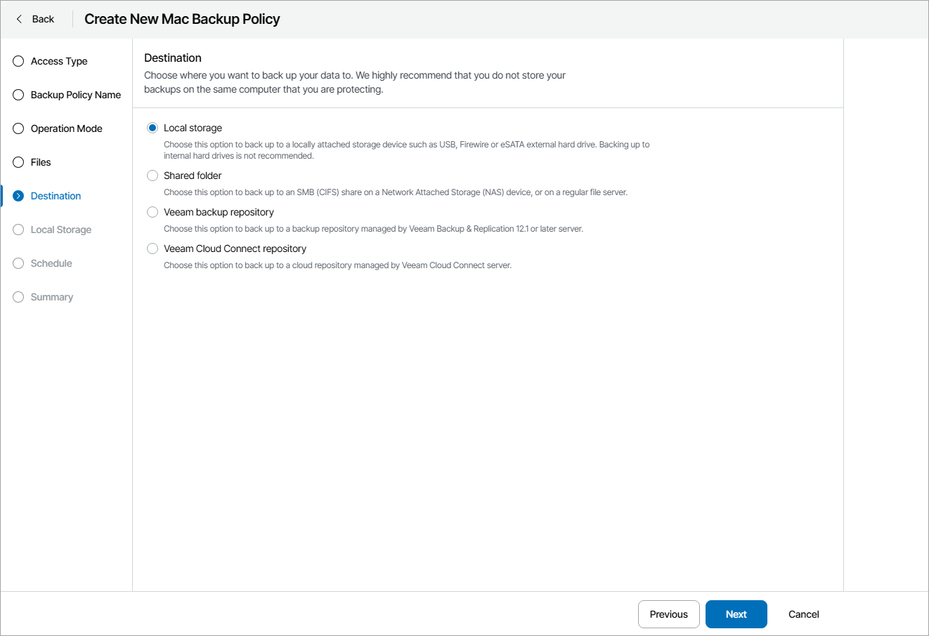 Choose Backup Destination