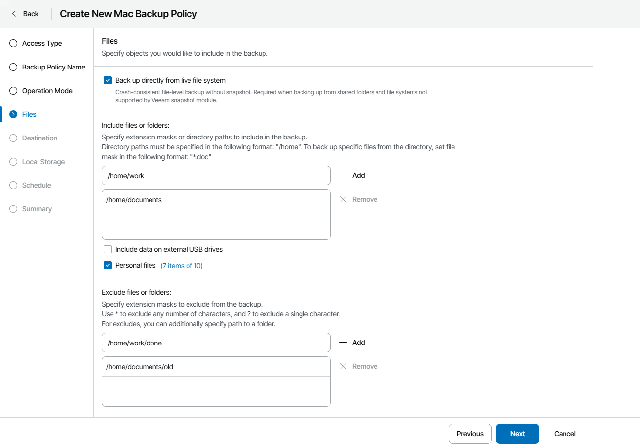Choose Folders to Back Up