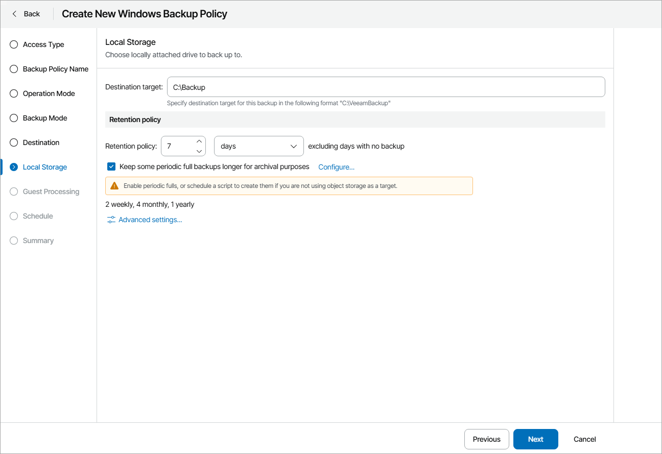 Choose Backup Destination
