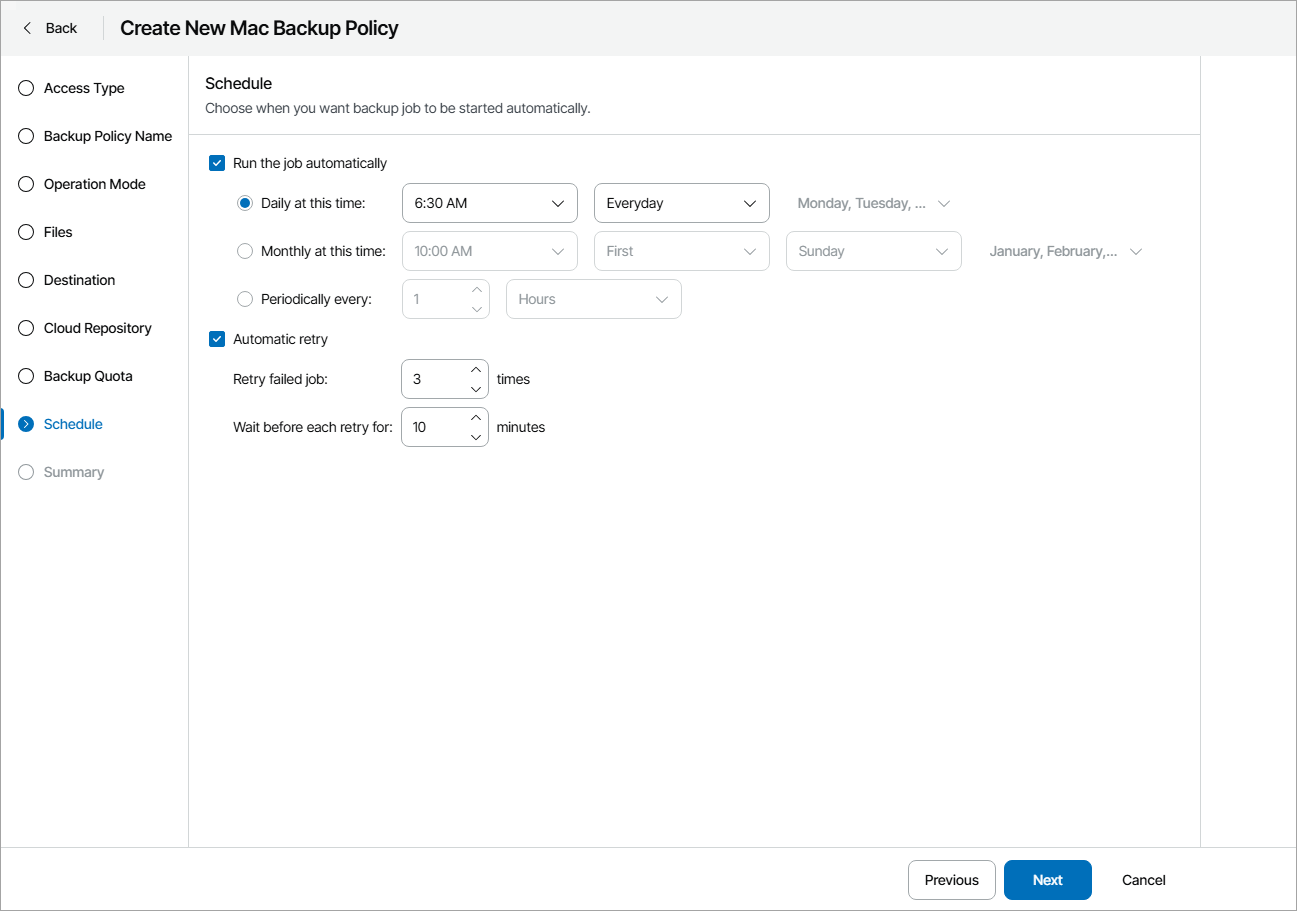 Configure Backup Schedule