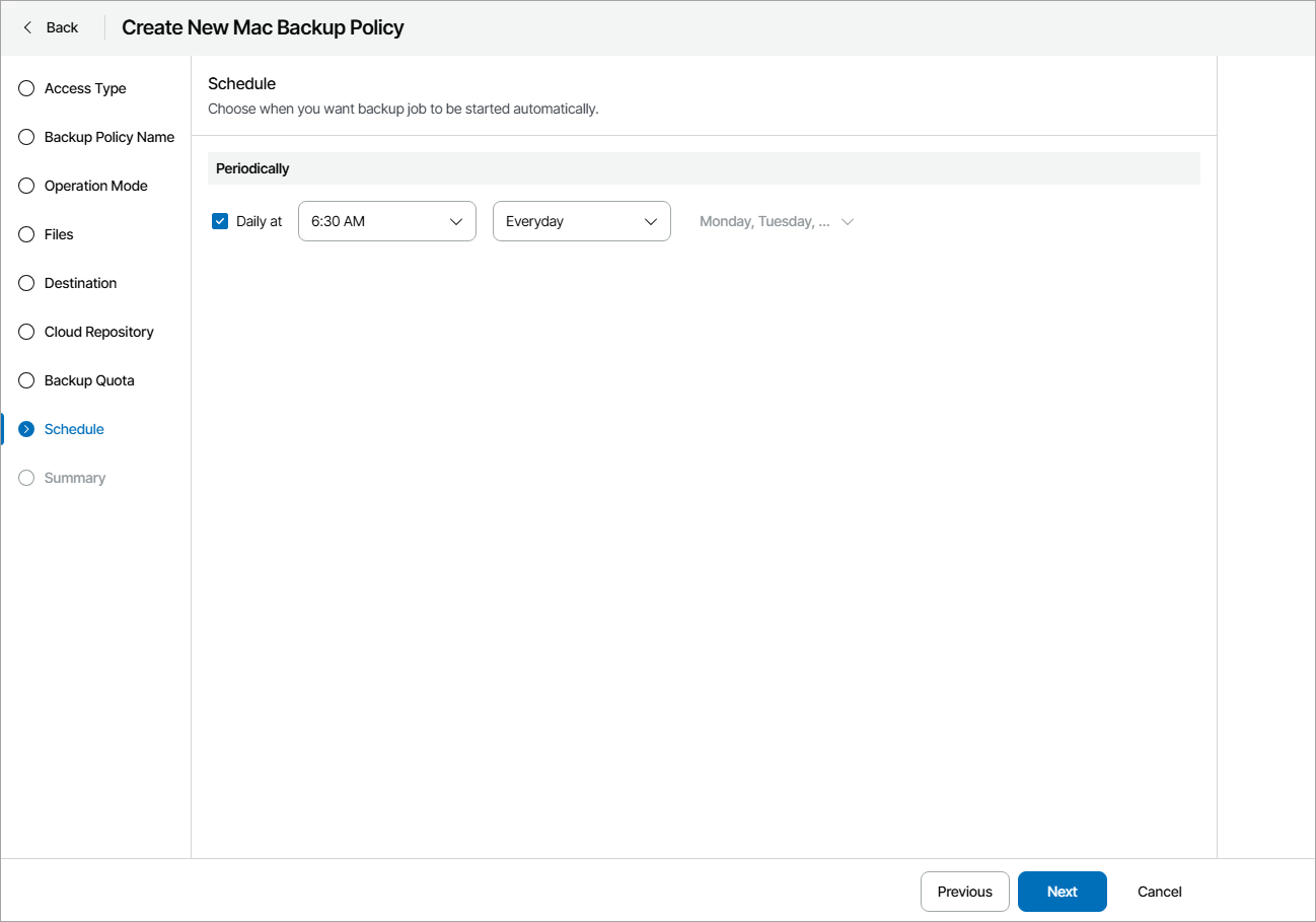Specify Backup Schedule