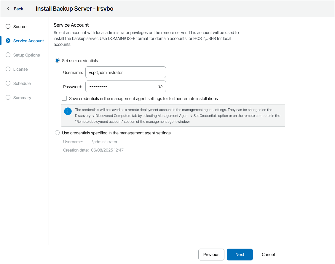 Specify Service Account